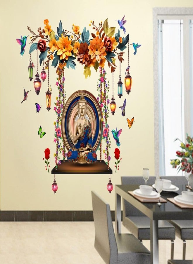 DivineDesigns ملصق حائط من تصميمات ديفاين ديزاينز، بتصميم بوذا الأزرق والفراشات والزهور - Image 1